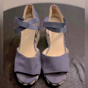 STRIDE RITE: Blue crisscross strap wedges.